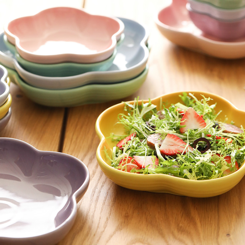 Céramique en forme de fleur profonde multicolore | Plat, soupe au riz, assiette à spaghetti, bol de collation aux fruits, assiettes à salade, fournitures de table pf9064