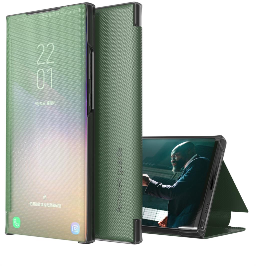 M 12 Sm M127F M127 Smart Flip Case Voor Samsung Galaxy M12 Cover Luxe Op Originele Carbon Fiber Lederen View antwoord Telefoon Fundas: For CY H08 / Green