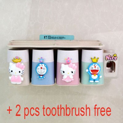 Boxi Automatic Toothpaste Squeezer Toothbrush Cup Dispenser Dust-Proof Toothbrush Holder Cartoon Cup Bathroom Accessories: 0308