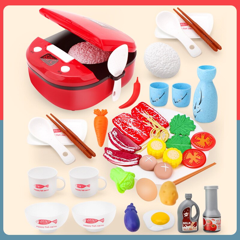 Children Play House Kitchen Toys Simulation Kitchenware Early Education Learning Kit Girl Cooking Rice Cooker Toy Kid's Kitchen: red 25 25