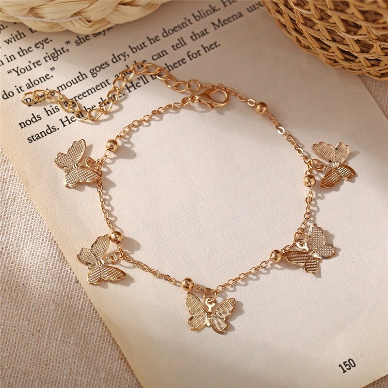 Tobillera con forma de mariposa para mujer, joyería para el pie, pulsera descalza para la playa, correa para el tobillo, accesorios de joyería bohemios