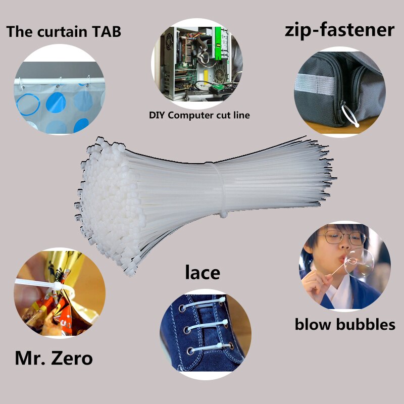 Zelfsluitende nylon binding band 4*200mm grote binding band plastic sluiting retainer binding band wit/ zwart 5*250 8*300 kabelbinder