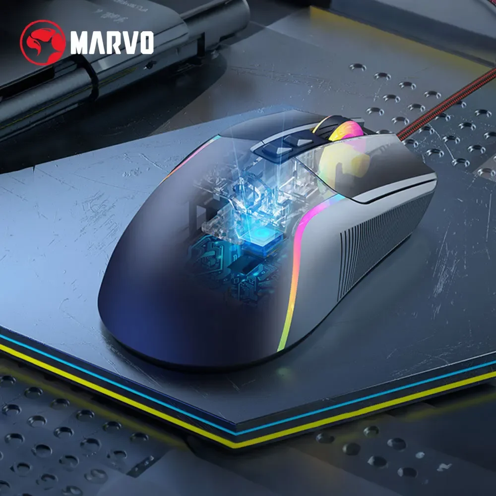 MARVO M292 CAPO 20 Wired Right Hand E-sports Mouse 7 Buttons Mixed Backlit 603FP Chip 8000DPI High Precision Gaming Mouse For PC