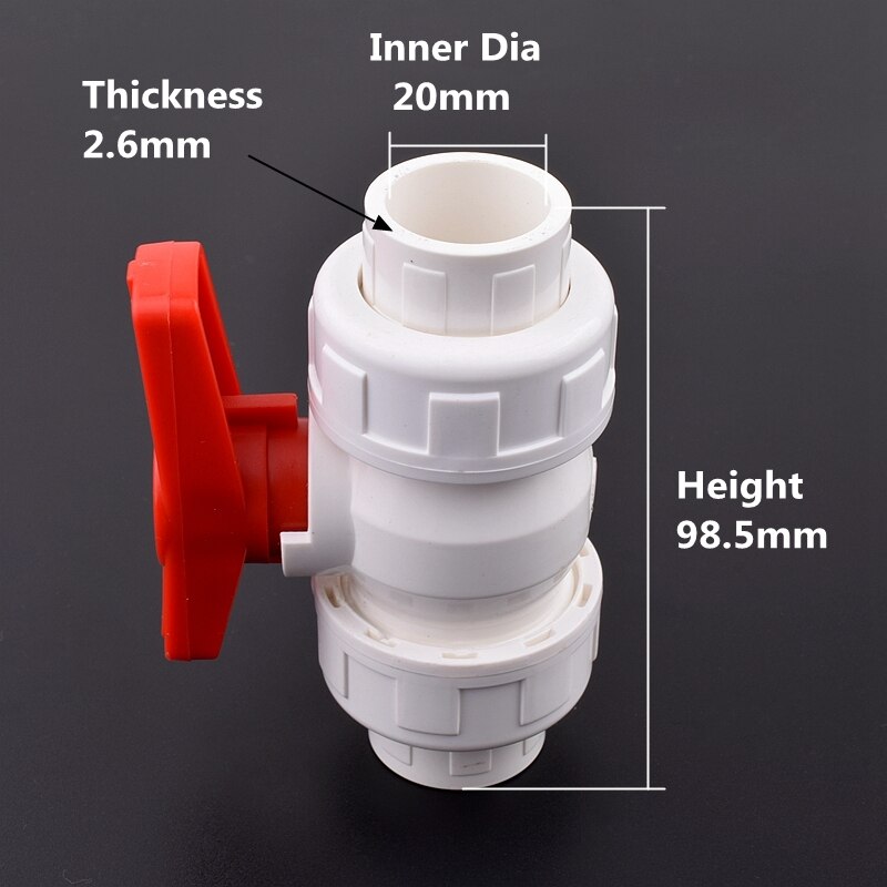 1Pc 20/25/32/40/50mm PVC Pipe Union Ball Valve Garden Irrigation Water Pipe Connector Aquarium Adapter Slip Shut Valve: Inner Dia 20mm