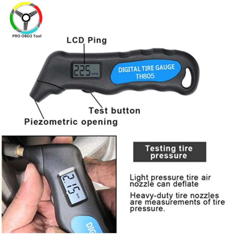 TH805 Digital Car Tire Tyre Air Pressure Gauge Meter LCD Display Manometer Barometers Tester for Car Truck Motorcycle Bike Test