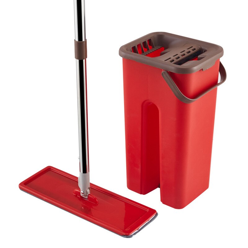 Flat Hand Free Wringing Squeeze Mop with Bucket Floor Cleaning Mop of Microfiber Mop Cloth Wet Dry For Kitchen Tile Wooden Floor
