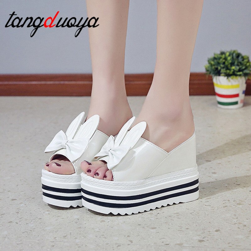 Sommer kvinder sko høj hæl 12cm platform hjemmesko afslappet udhulede sko damer kiler strandsandaler kvinder klipklapper