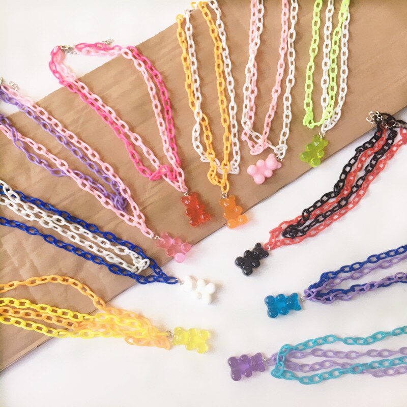 7 färger rainbow pride söt gelébjörn gummihalsband för kvinnor tjejer cool punk hip hop resin halsband tillbehör