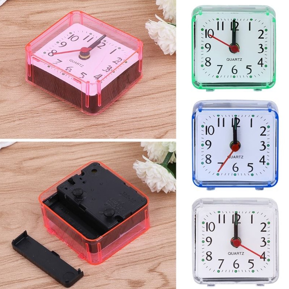 Square Bed Quartz Travel/Mini Alarm Clock Snooze/Light Analogue Face
