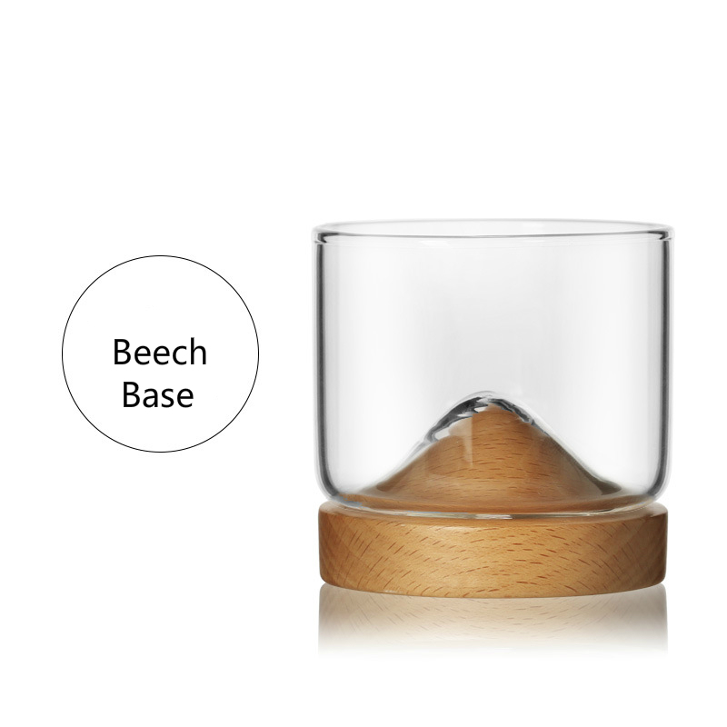 Japanese Style Volcano Hill Crystal Whisky Cup With Wooden Stock Bar Household Wine Glass Liquor Collins Glasses: Beech