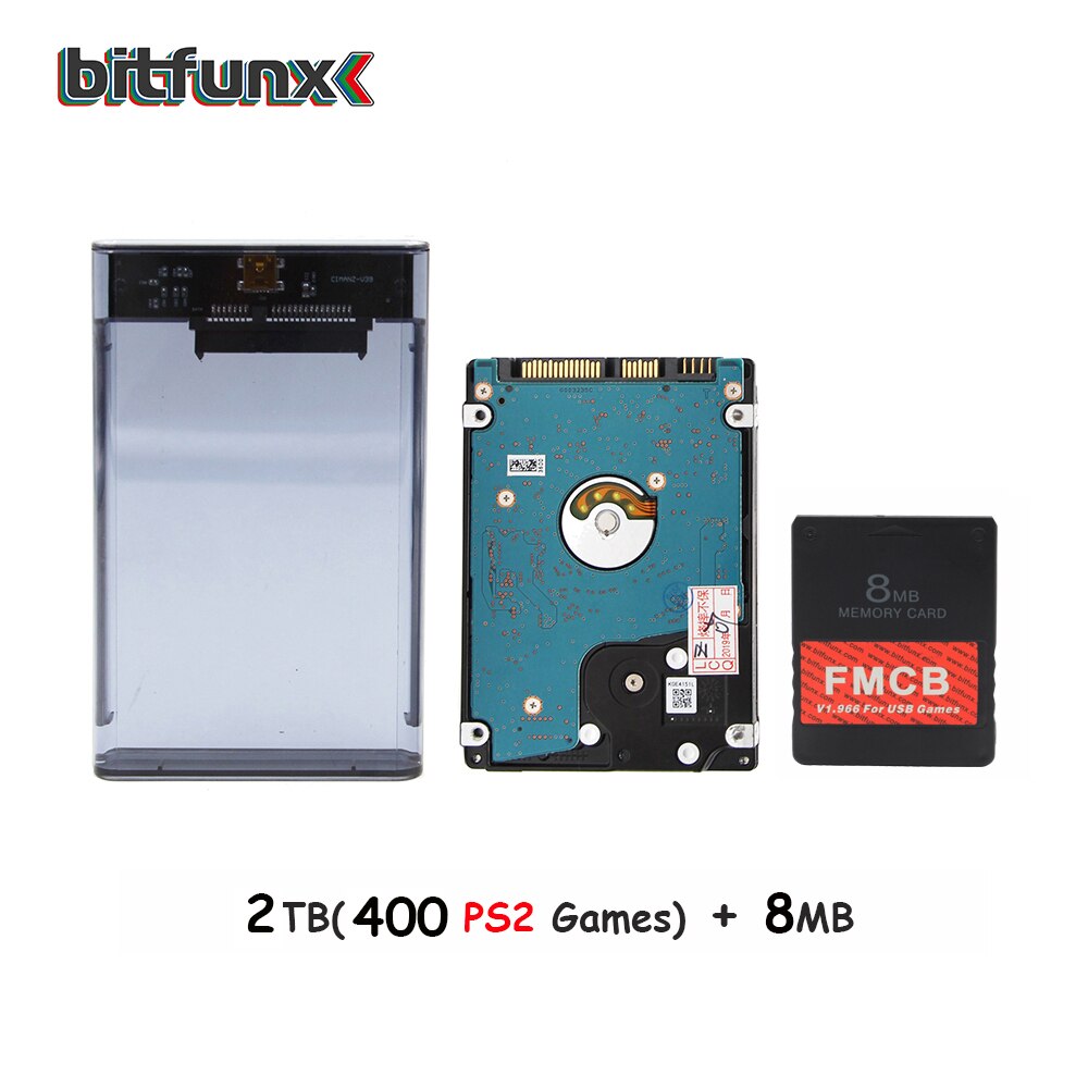 Bitfunx PS2 FMCB Card for USB games+2.5''SATA HDD Hard Disk Drive with PS2 games in Hard Disk Case USB3.0