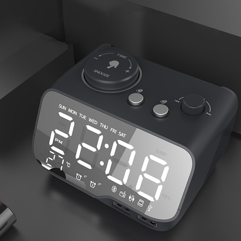 Digital väckarklocka bluetooth högtalare fm radio temperatur snooze ljusstyrka dimmer för sovrum sömn timer bluetooth klocka