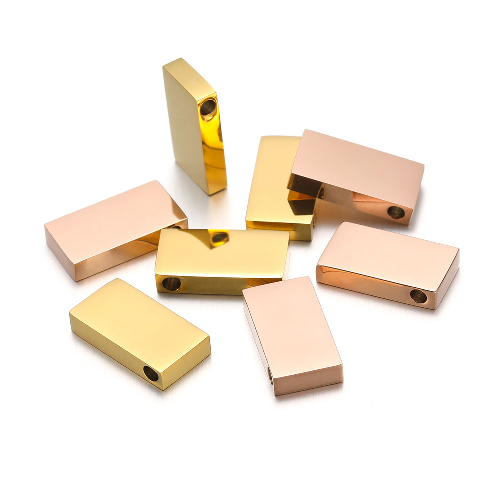 Abalorios geométricos rectangulares de acero inoxidable de 5 piezas, cuentas de agujero para fabricación de joyas DIY, collar, pulsera, accesorios