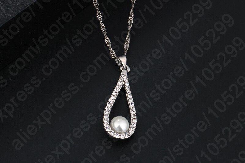 Dame de luxe 925 en argent Sterling brillant CZ cristal goutte d'eau artificielle perle colliers ensemble de boucles d'oreilles pour les femmes bijoux de mariage