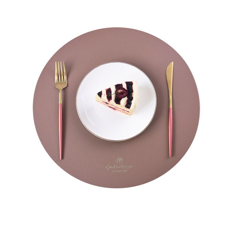 Inyahome runde læder dækkeservietter til spisning imiterede store pu dækkeservietter og små kaffeunderlag til køkken i hjemmet vandtætte: Cirkel taupe