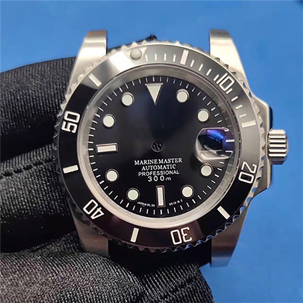 41MM Diving Watch Waterproof Case Watch Case Dial Bezel Pointers for NH35/36 Movement: Black