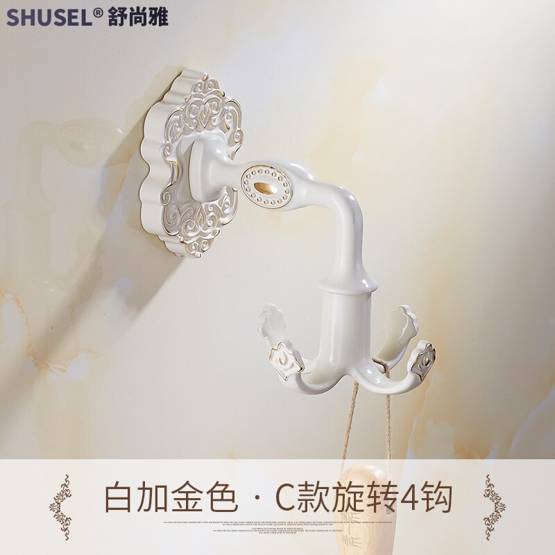 Slaapkamer Beweegbare Kleding Haak Europese Stijl Haak Kledingrek Muur Opknoping Enkele Haak Gouden Antieke Jas Rack Roterende: White Plus Gold