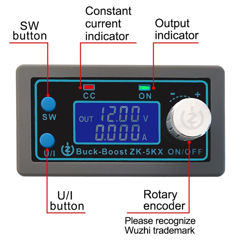 ZK-5KX DC DC Buck Boost Converter 0.6-36V 5A 5-24V 80W Power Module Adjustable Regulated Laboratory Power Supply