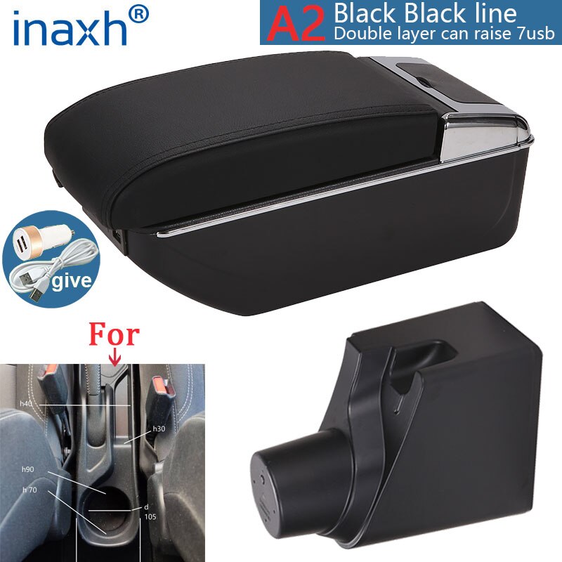 For Toyota Yaris Armrest For Toyota Yaris hybrid Car Armrest box Retrofit parts Interior Storage box USB LED: A2 Black line 7USB