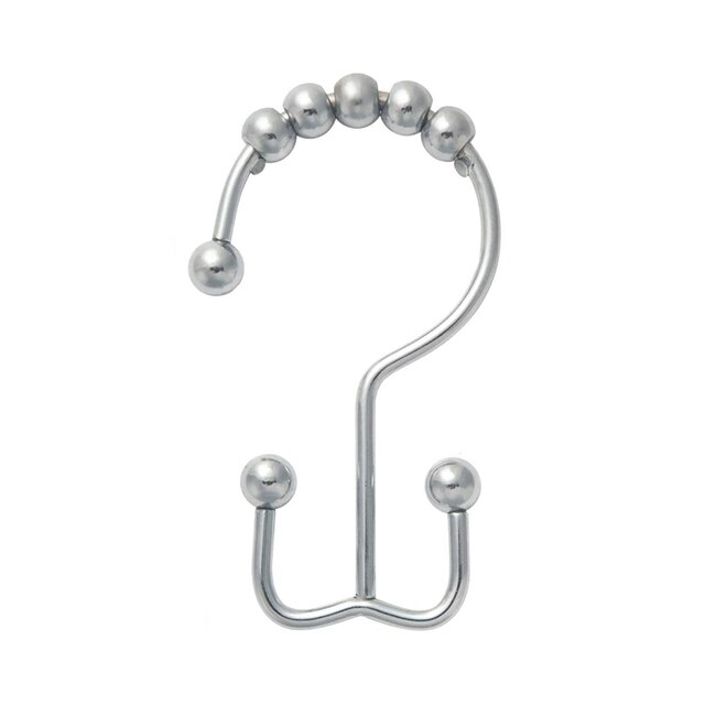 4/6pcs Stainless Steel Bath Curtain Rollerball Hook Curtain Rings Hooks Curtain Ring Rack Anti-slip Roller Bathroom Accessories: 4pcs / silver