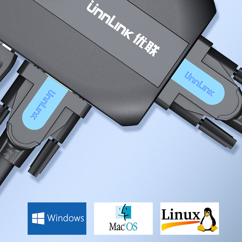 UNNLINK 4K VGA KVM Switch 3 Port USB KVM Switcher Splitter With Extender for 2 PCS Laptop Share Mouse Keyboard Monitor Printer