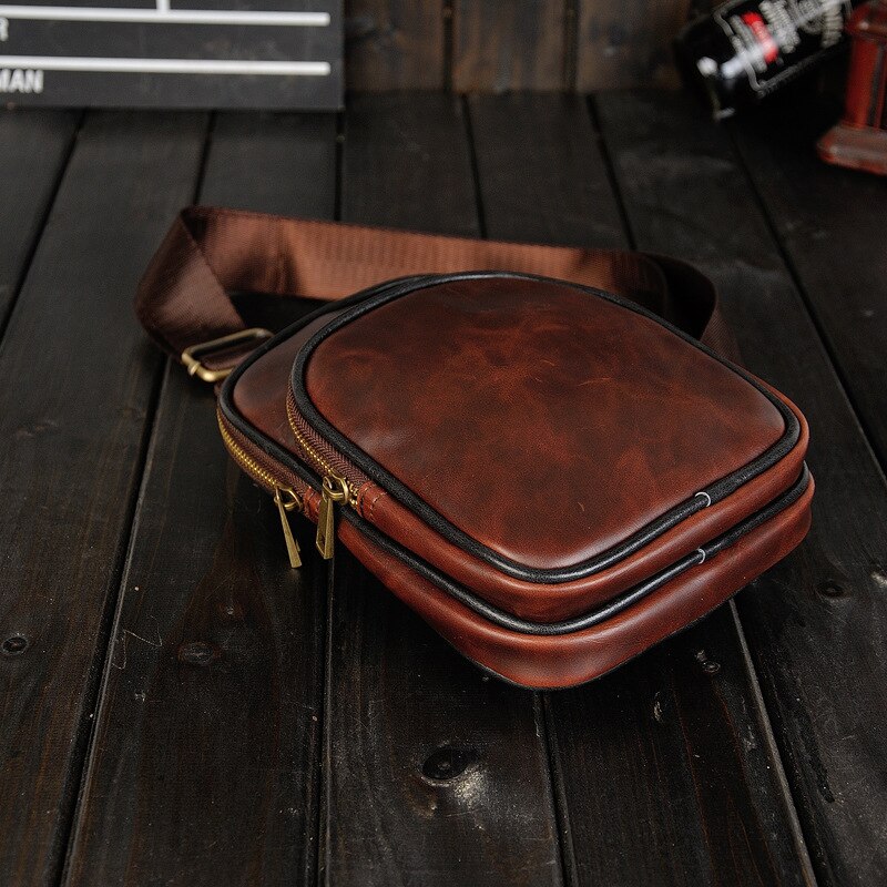 Vintage diagonal cross bag chest bag men's PU leather shoulder bag