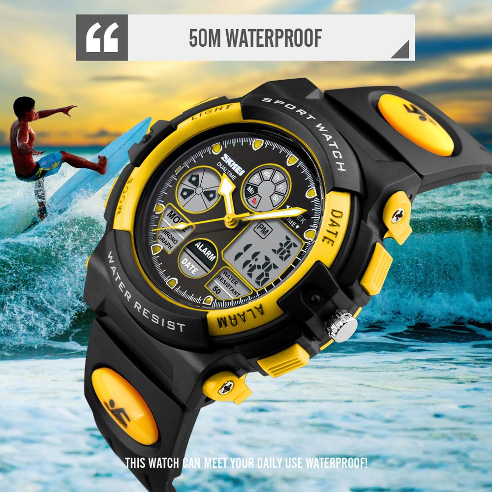 Skmei Dual Display Kinderen Horloge Led Digitale Horloge Pu Sport Shockproof 50M Waterdicht Alarm Sport Jongens Meisjes Kids klokken