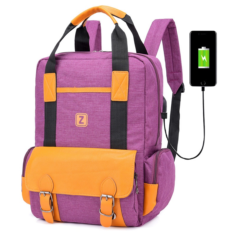 Mode Student Rugzak Tiener Hoge Schooltassen Casual Stijl Rugzak Grote Capaciteit Schooltassen met USB Opladen: Purple