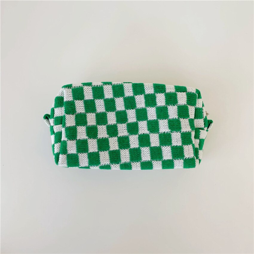 Dambord Rooster Make-Up Tas Gebreide Stof Vrouwen Cosmetische Organizer Rits Beauty Pouch Pols Make Up Pouch Toilettas Case: green