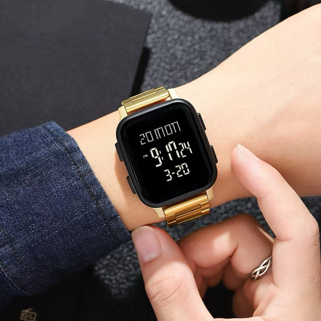 SHUAIKE Digitales Sportuhr für Herren - Wasserdicht Edelstahl, LED-Anzeige, lässig Elektronische Armbanduhr