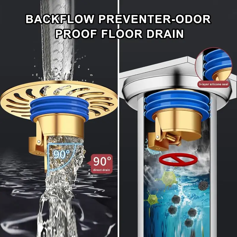 Brass floor drain core floor shower drain plug anti-insect and anti-odor kitchen bathroom toilet drain, drain backflow preventer