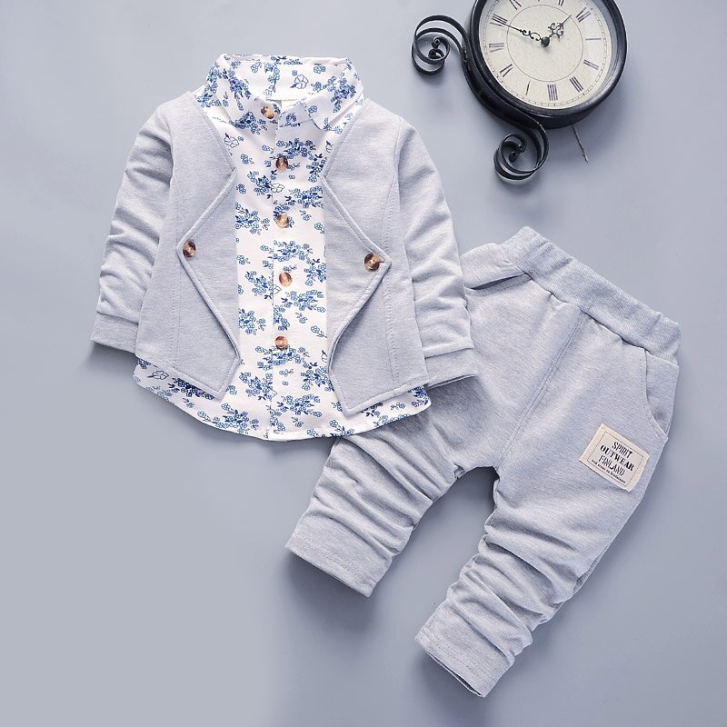 Jongen Set Mode Kids Jongens Bloemen Kleding Sets Jongen Bloemen Trainingspakken Kinderen Casual Suits Herfst Kleding 1 4Y: AH1229grey / 4T