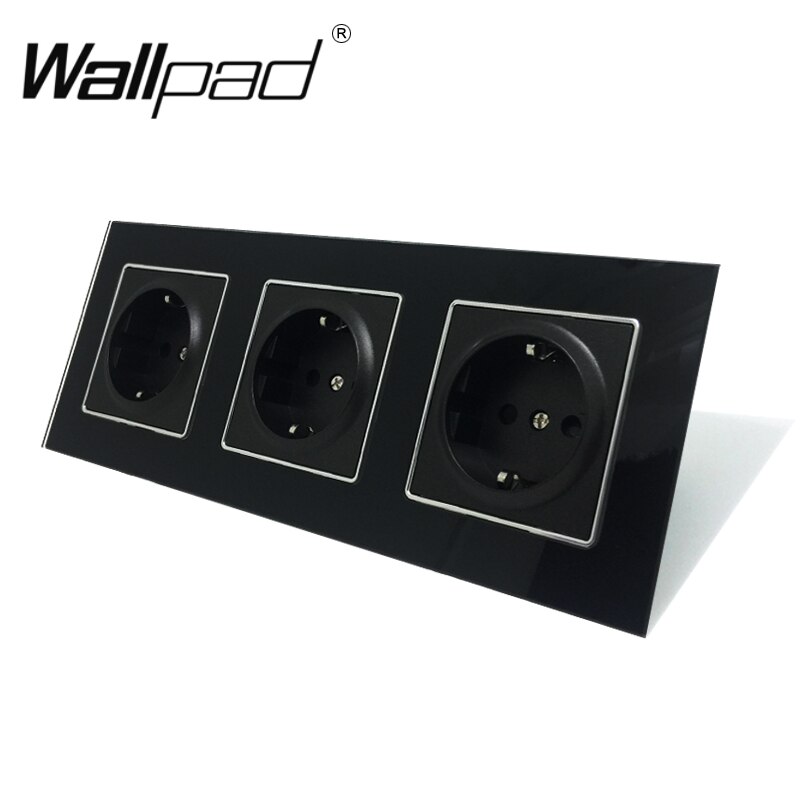 Cuádruple Enchufe europeo caja redonda montaje CE Wallpad cristal negro de lujo 4 Marco 16A EU enchufe eléctrico estándar con garras: 3 eu socket