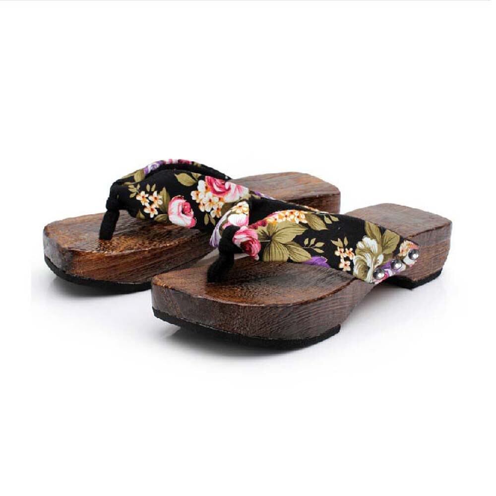 CHAMSGEND Shoes Woman Summer Platform Shoes Wood Women Sandals Clog Wooden Slippers Flip Flops zapatos de mujer: Black / 39