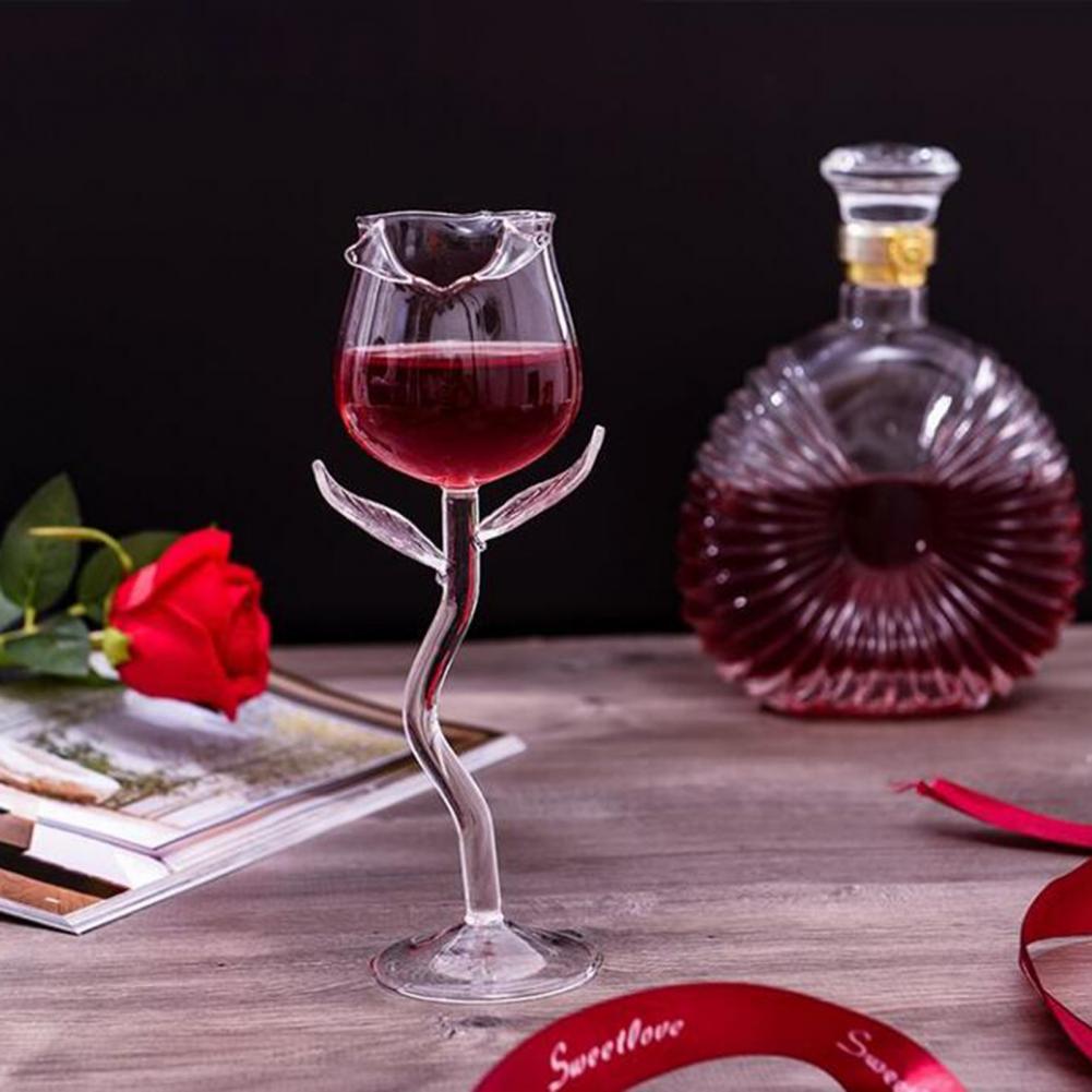 1pc Rose Wine Glass Cup Transparent Rose Flower Shape Wine Glass Creatives Rose Flower Goblet Glass for Home Party Supplies