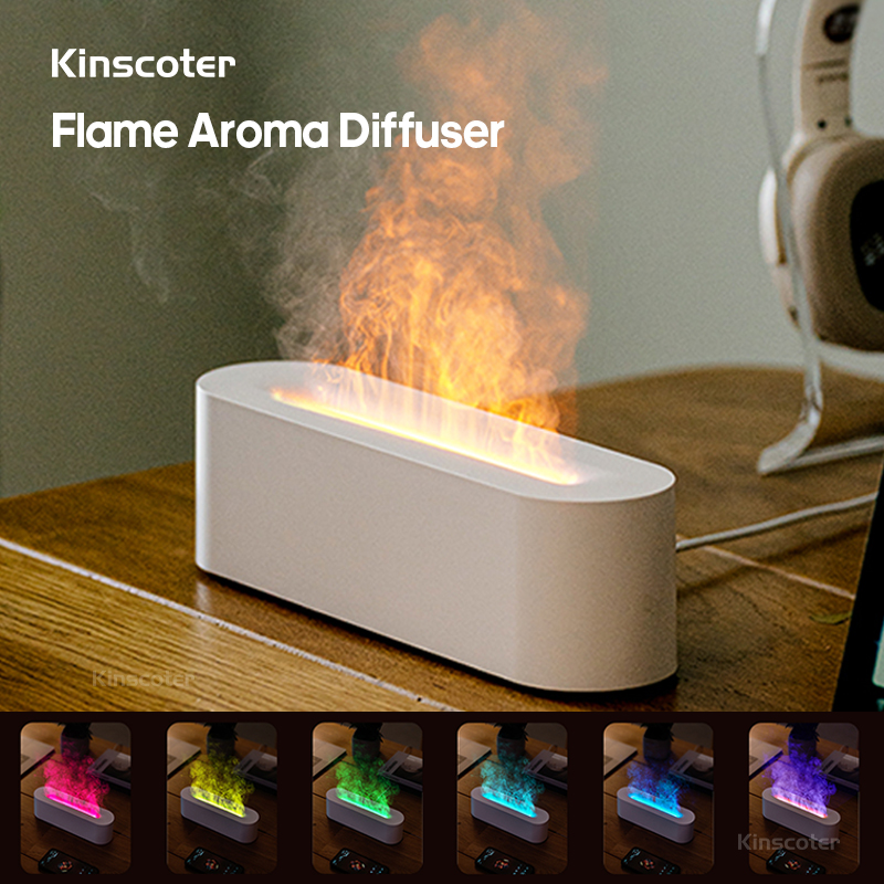 KINSCOTER RGB Vlam Aroma Diffuser Luchtbevochtiger Ultrasone Cool Mist Maker Fogger LED Essentiële Olie Fire LED Lamp Difusor