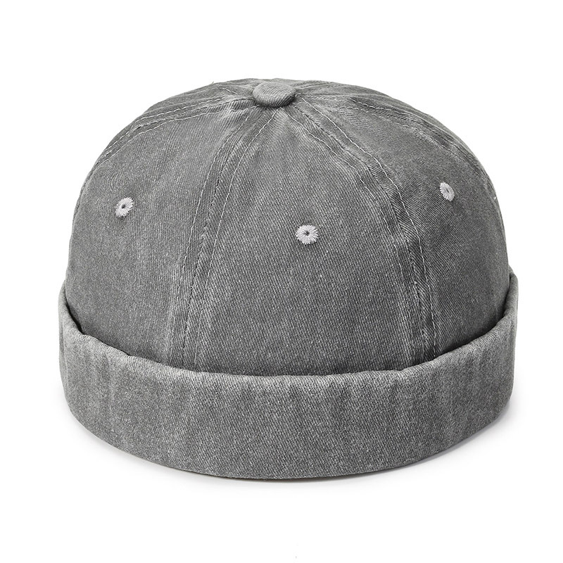 Denim Docker Cap Brimless Hat Solid Skullcap Solid Color Sailor Cap Beanie Hats Men Women Bucket Cap Adjustable Dad Hat: Light Grey