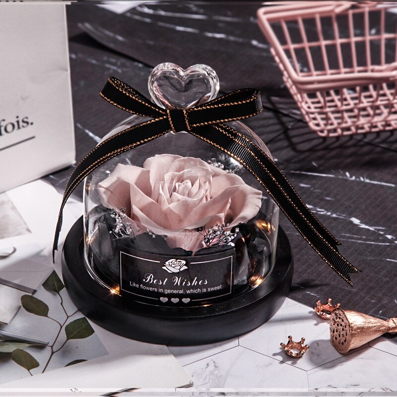 1 pc Preserved Flower Eternal Rose With Glass Cover Beauty Romantic Rose Valentines Christmas: XOI0402F