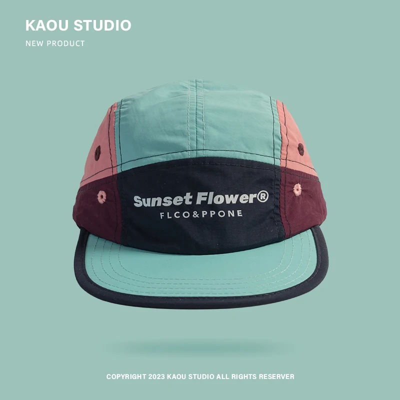 Casquettes de baseball hip-hop à bords plats pour hommes et femmes, chapeau d'été, crème solaire assortie, 5 panneaux, documents personnalisés, séchage rapide, rue: Lac bleu