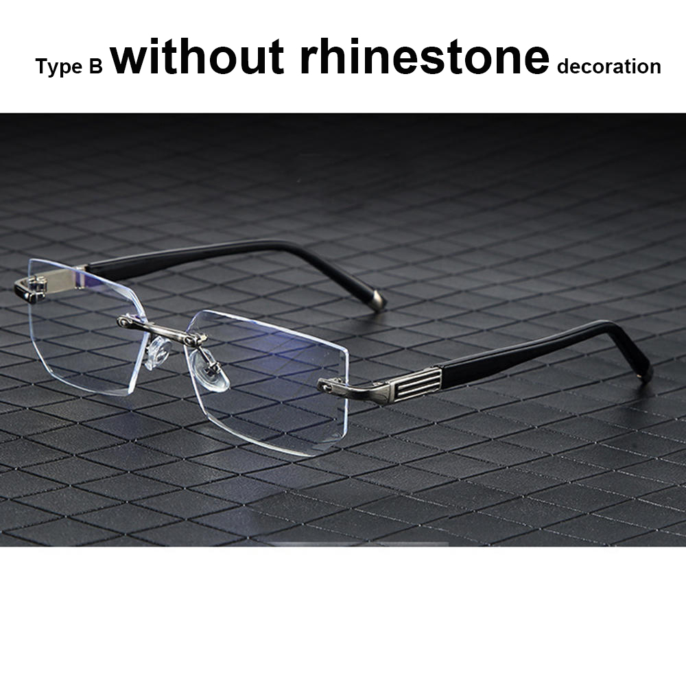 KLASSNUM-gafas de lectura sin montura para hombre, lentes transparentes para presbicia, con borde cortado, antifatiga y antiluz azul: Verde / +350