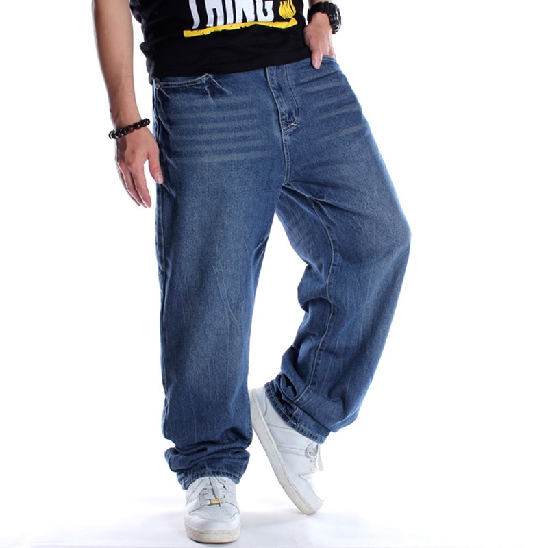 Blå baggy jeans til mænd brede ben løs streetwear hip hop skateboard denim bukser mandlige bukser plus størrelse 30-46