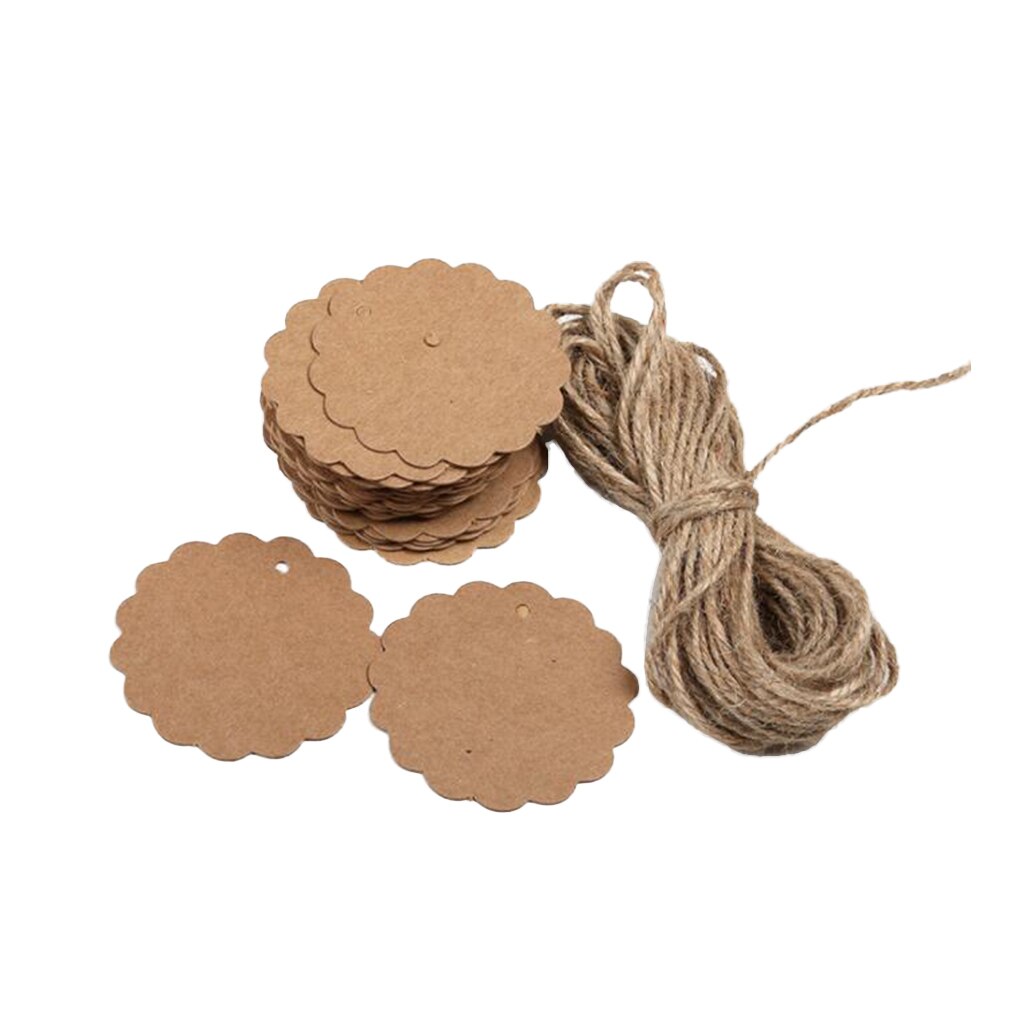 100Pcs Blank Kraft Paper Tag Hanging Hole Label Diy Craft Paper with Hairy Twine