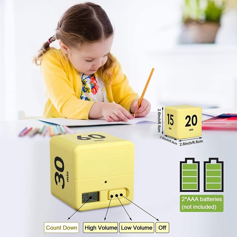 Time Cube-Timer Kitchen Timer Gravity Sensor Flip Timer Exercise Game Timer 15-20-30-60 Minutes for Meditation