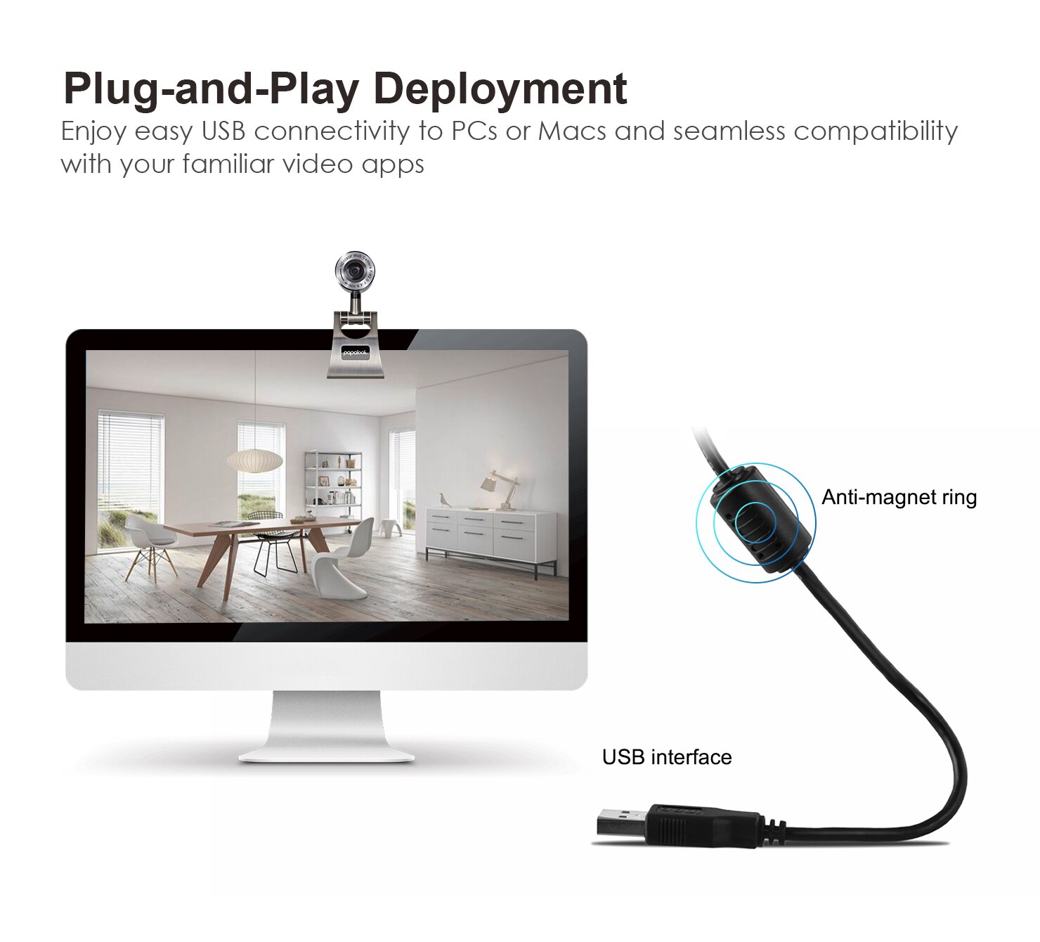 Volle HD 1080P Webcam, PAPALOOK Pa150S 30FPS Metall Netz Kamera mit Mic, USB 2,0 für Mannschaften Zoomen Treffen Video
