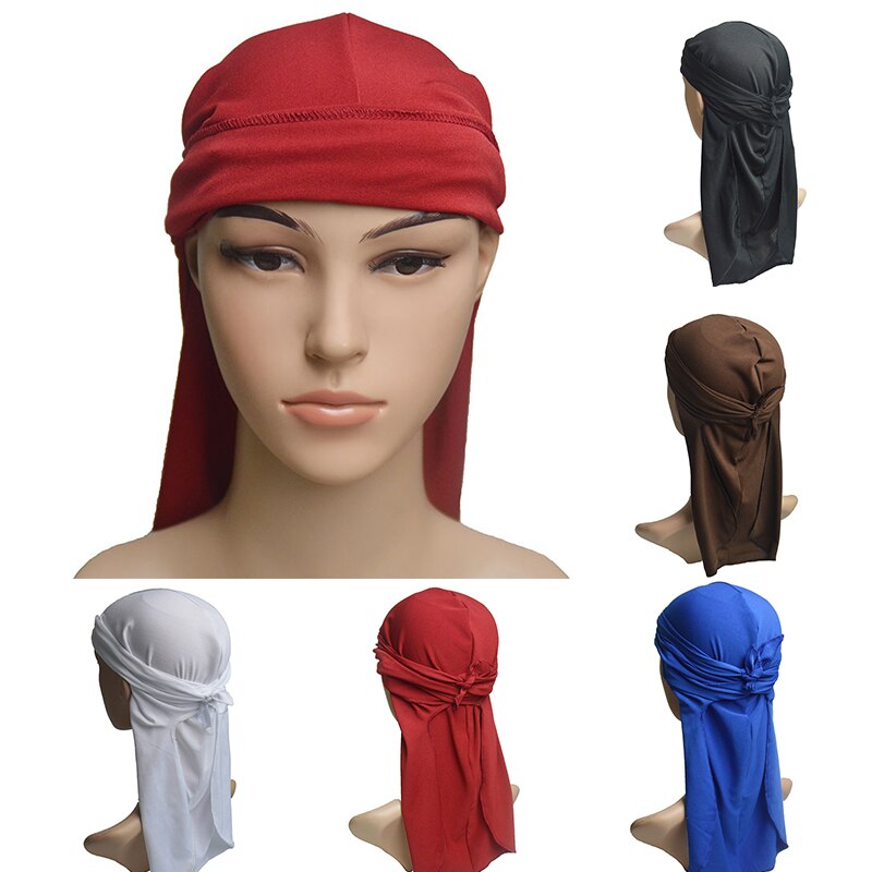 1pc mænds pandebånd elastisk fest lang blød justerbar biker hoved wrap kraniet cap spandex 6 farver behagelig