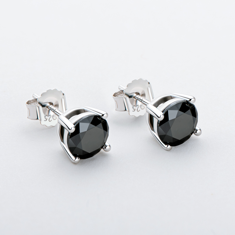 Iogou 925 prata esterlina 2.0cttw corte redondo preto moissanite brincos do parafuso prisioneiro clássico simples brincos para presente de jóias femininas