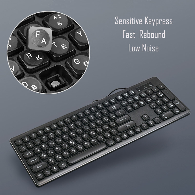 KB940 USB Wired Russian Keyboard Black Multimedia Keyboard 108 Keys Low Noise Keypress Ergonomic Computer Desktop Keyboard