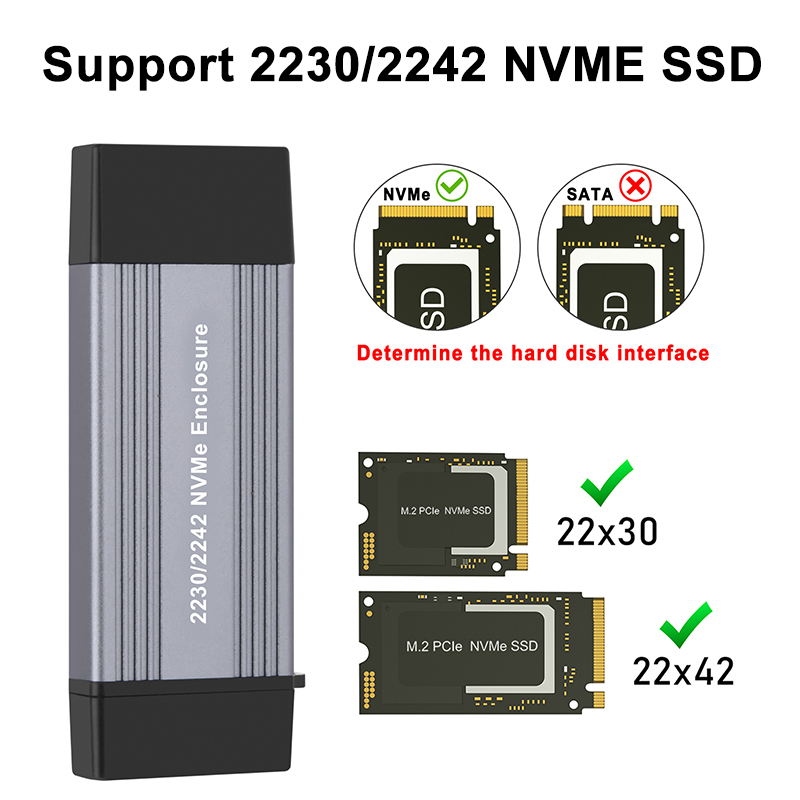 NVME Case SSD M2 Adapter NVME Zewnętrzna obudowa NVME M/M+B Klucz do USB 3.1 TYPE-A + TYPE C 10 Gb/s Obsługuje 2230 2242 M.2 SSD Box