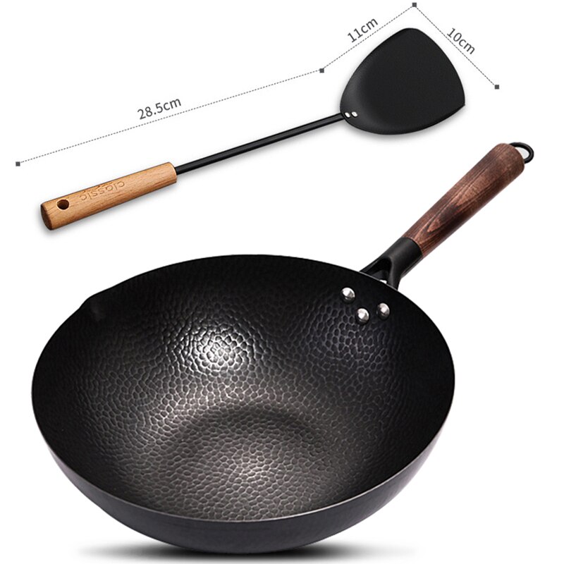 32 Cm Niet-Coating Ijzeren Pot Gietijzeren Pan Algemeen Gebruik Voor Gas En Inductie Kookplaat Chinese Wok Kookgerei pan Keuken Gereedschap: 32cm and spatula