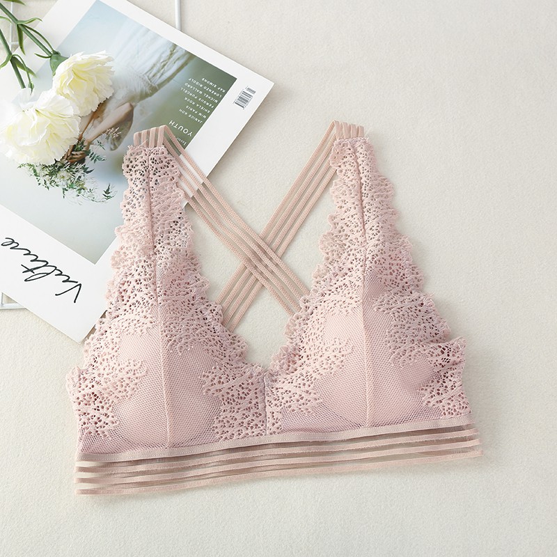 Women Lace Deep V-neck Bra Summer Tank Top Beauty Back Padded Bra Female Underwear For Women